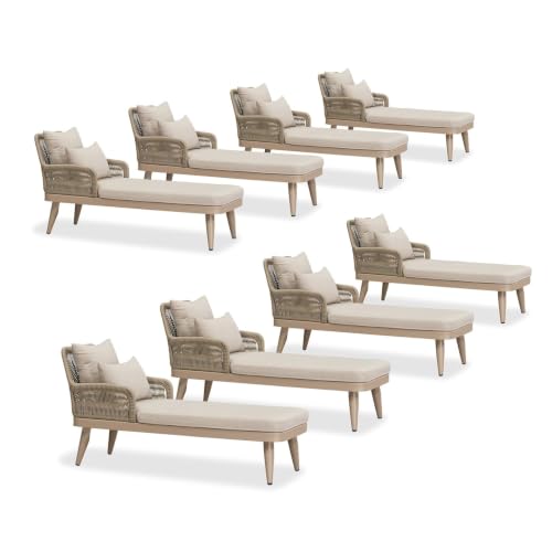 Image of PURPLE LEAF Patio Chaise Lounge Chair with 2 Pillows Aluminum Champagne