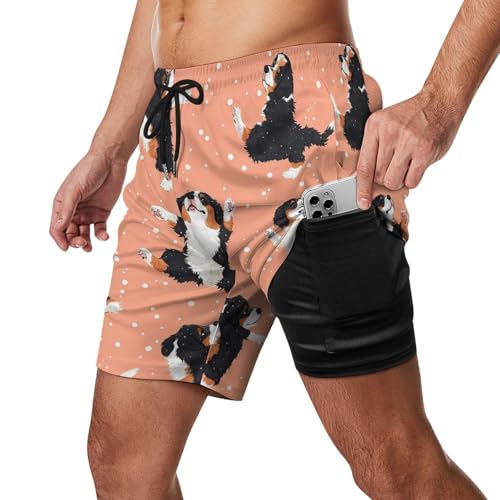 Bernese Mountain Dog Men's Swim Trunks Quick Dry Bathing Suit Board Shorts with Compression Liner2