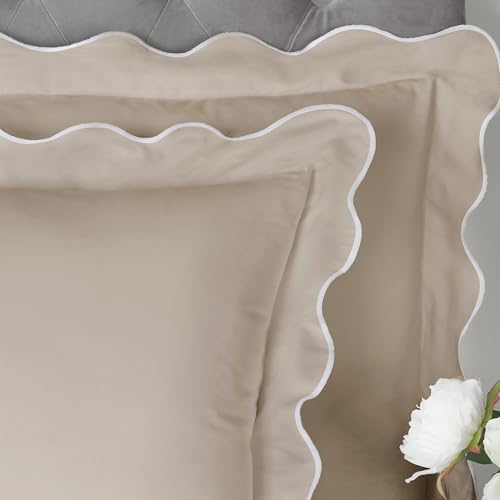 Appletree Scallop Natural Duvet Cover King Size (230x220cm), 100% Cotton, 200 Thread Count, 2 Pillowcases - Image 2