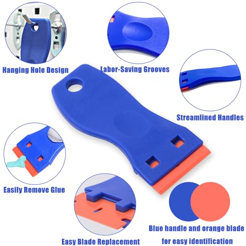 BAVALIN Blau Mini Kunststoff Schaber Set - 1 Stück Plastikschaber mit 20 Stück Kunststoff Ersatzklingen Plastikspachtel für Vinyl, Aufkleber, Sticker, Kleber
