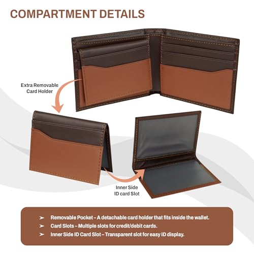 Image of Storite Men's RFID Blocking Leather Wallet Slim Bifold Wallet for Men with Multiple Card Slots, Cash Compartment, Stylish Brown Everyday Wallet - Dark Brown