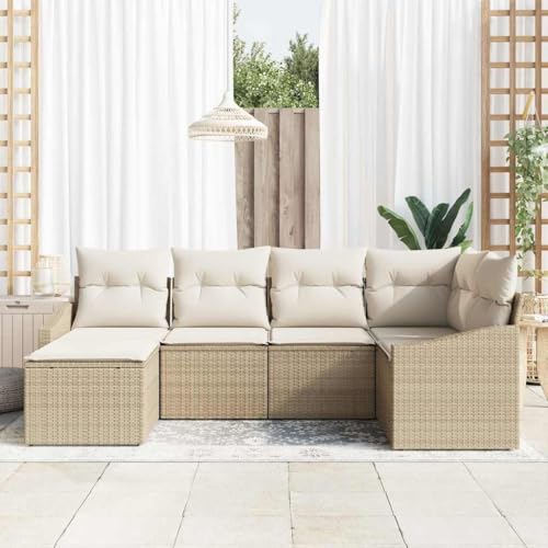 Qnhdfrt Ensemble Salon de Jardin 6 Pièces Resine Tressée Beige – vue 4