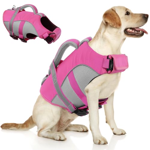 Queenmore Dog Life Vest for Swimming, Adjustable High Visibility Dog Life Jacket with Superior Buoyancy and Rescue Handle, Pink, S by Queenmore - Used condition - US$11.58