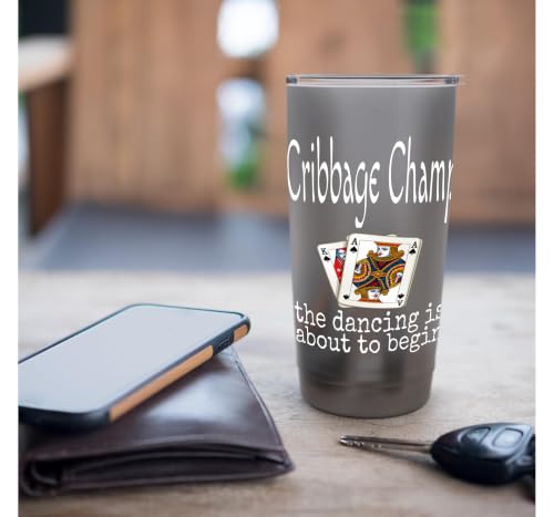 Funny Cribbage Champ The Dancing Is About To Begin Jeu de cartes Gobelet isotherme en acier inoxydable double paroi – vue 7