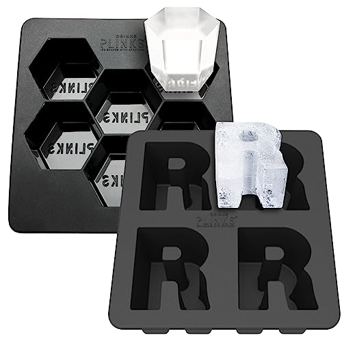 Drinksplinks Letter R Ice Tray + Hexagon Silicone Ice Cube Tray - 3D Monogram Ice Mold Shaped Like The Letter R For Rum Cocktail Glasses - Silicone Ice Cube With Alphabet Initials - Best Novelty Gift #TOP8