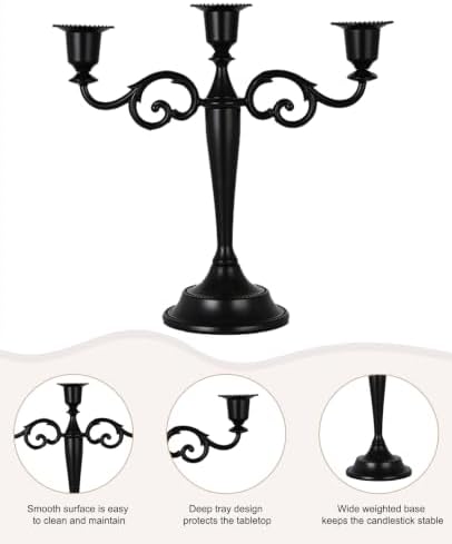3 Arm Candelabra Matte Black Candle Holder Gothic Taper Candlestick Holders - 3