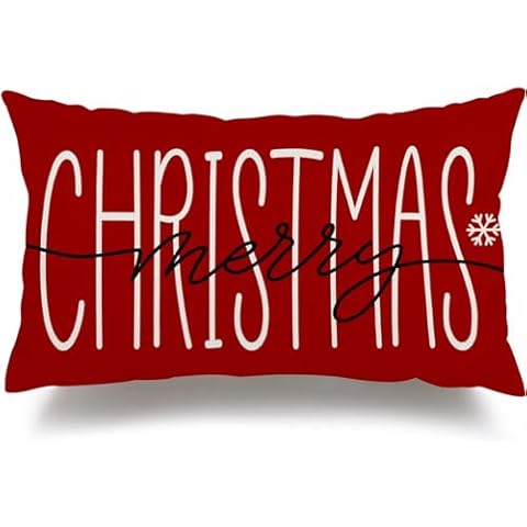 AKIT Christmas Pillow Covers 12 x 20 Inch Throw Pillow Covers Merry Christmas Decorations Red Pillow Cover Decorative Rectangle Pillow Cover Lumbar Winter Holiday Cushion Case for Couch Bed Sofa Cover