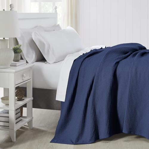 Image of Modern Threads 100% Cotton Waffle Thermal Blanket, Navy, Full /Queen