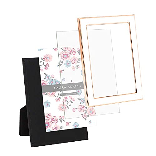 Laura Ashley 4X6 White Enamel Picture Frame, Rose Gold Metal Edge With Easel, For Countertop, Counterspace, Tabletop Display, Bookshelf, Desk, Wall Décor, Photo Gallery #TOP3