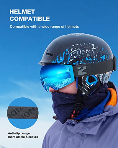 Zionor X4 Ski Goggles Magnetic Lens - Snowboard Goggles For Men Women Adult - Snow Goggles Anti-Fog Uv Protection (Vlt 13.67% Blue Frame Revo Blue Lens) #TOP3