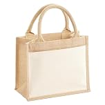 Westford Mill W425 Cotton Pocket Jute Gift Bag - Natural/Brown - Reusable, Eco-Friendly Present Tote