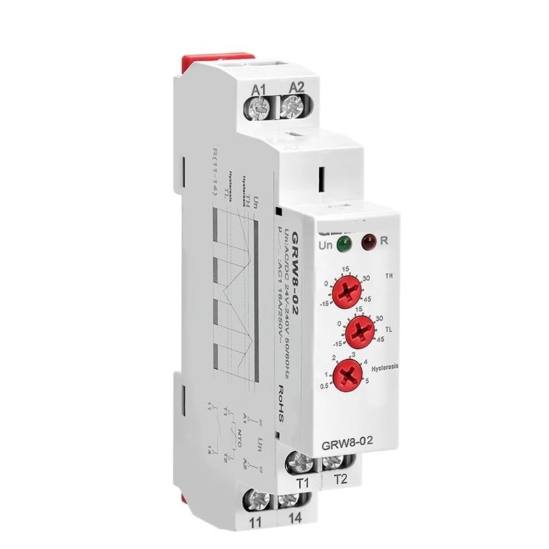 GRW8-01/02 Din Rail Temperature Control Relay 16A AC/DC24-240V NTC Sensor Heating & Cooling 1pcs(GRW8-01-2m Sensor)