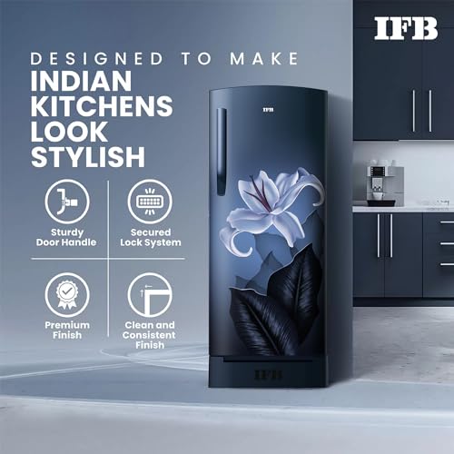 Image of IFB 197L 5 Star Direct Cool Single Door Refrigerator (IFBDC-2235DBBED, Midnight Blue Bloom, Advanced Inverter Compressor, Extraordinary Storage, Humidity Controller With Base Drawer)