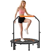 HOMCOM 40 Foldable Mini Trampoline Fitness Trampoline Rebounder for Adults with Adjustable Foam Handle, for Indoors, Outdoors, Cardio Training, 150kg Weight Capacity, Orange