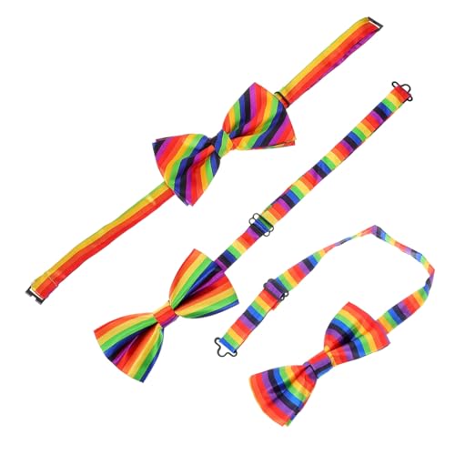 Veemoon 3pcs Rainbow Bow Tie Decor Unisex Adjustable Bowties Party Stage Props Soft Material Vibrant Striped Bowties