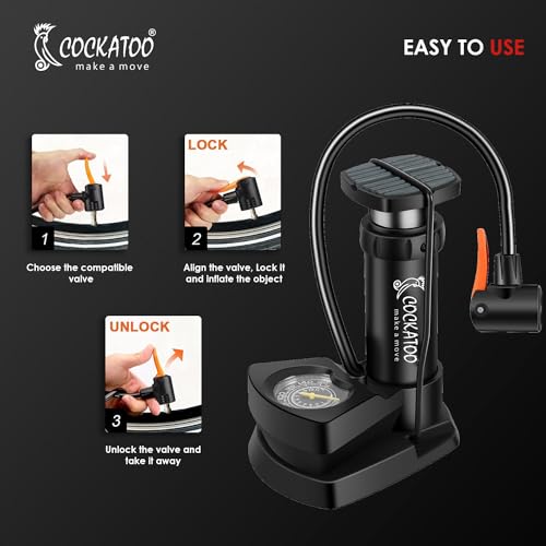 Image of Cockatoo Bicycle Foot Balloon Pump Machine for Bikes and Cycle, Balloon High Pressure Cycle Air Pump for Bicycle, Pump for Cycle Tyre
