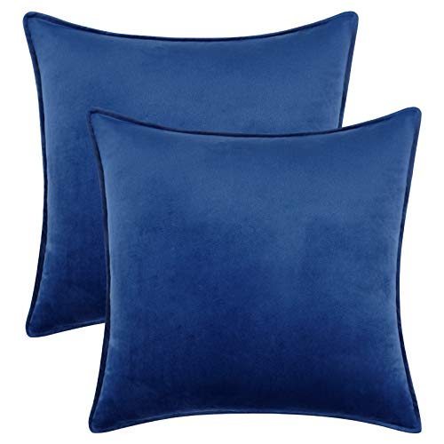 Alishomtll Juego de 2 fundas de cojín de terciopelo, muy suaves con cremallera oculta, 45 x 45 cm, decoración lisa, para sofá, azul marino Cover