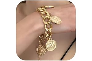 Gold Coin Curb Link Chain Bracelet Jewelry