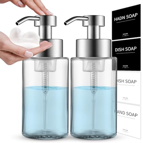 DOILIESE Glass Foaming Hand Soap Dispenser 10 oz Easy Refill 2 Sets