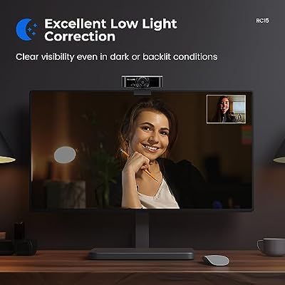 1080P Webcam with Microphone, RC15 Computer Camera for PC 30fps with 110 FOV/Privacy Cover/Low Light Correction,USB Web Cam for Zoom/Skype/Teams/Conference/Video Calling/Meeting