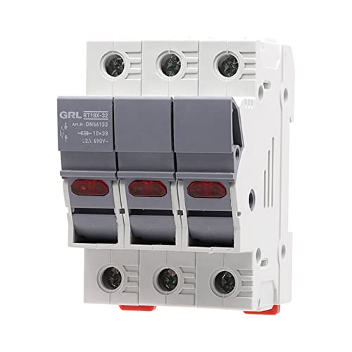 DMUZZSQJ 1pcs Fuse Holder 3P 10x38MM Fuses Base Box Indicator Light AC IP20 Fast Blow Ceramic Cylindrical Core(Rt18x-32-3p,8A)