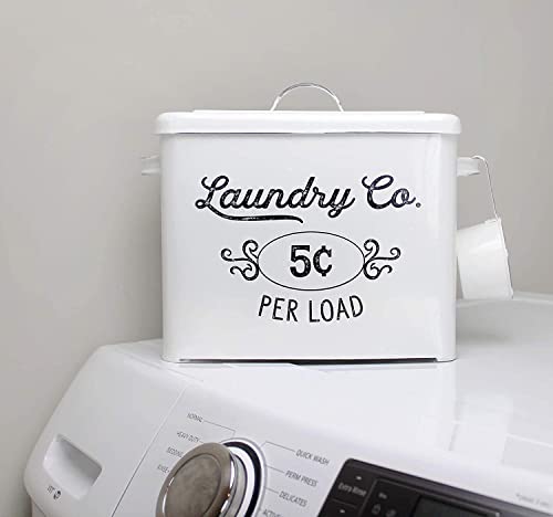 Auldhome Farmhouse Laundry Powder Container, White Enamelware Detergent Bin With Scoop #TOP2