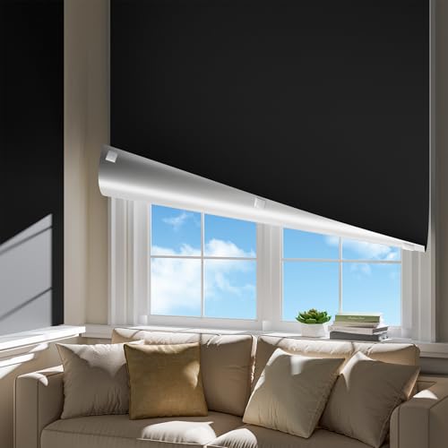 Portable Blackout Curtains for Bedroom, Easy Install No Drill Black Out Shades&Blinds for Indoor Windows with Upgraded Hook&Loop Tapes,100% Blackout Window Cover for Nursery/Travel/Room (35"x84"Black)