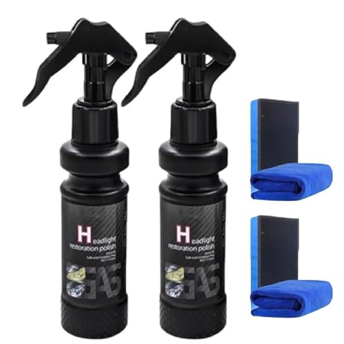2piezas Líquido reparador de faros de coche,Kit restaurador cerámico para faros de coche para reparar el amarilleo,Spray limpiador y abrillantador portátil para faros de coche - Protección duradera