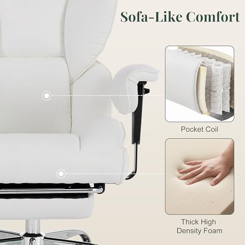 Image of Big and Tall Ergonomic Office Chair,400 LBS,High Back Reclining PU Leather Gaming Chair with Footrest, Adjustable Armrests, Lumbar Support, Executive Desk Chair for Home Office, Beige
