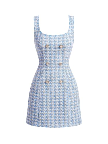 Image of Floerns Women's Plaid Tweed Sleeveless Square Neck Elegant Work Mini Dress