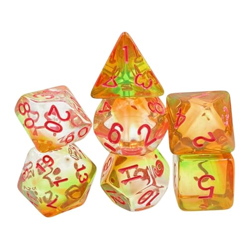CRDARAAV Juego de 7 dados acrílicos D4-d20 poliédricos para juegos de mesa, juegos de cartas, letras rojas