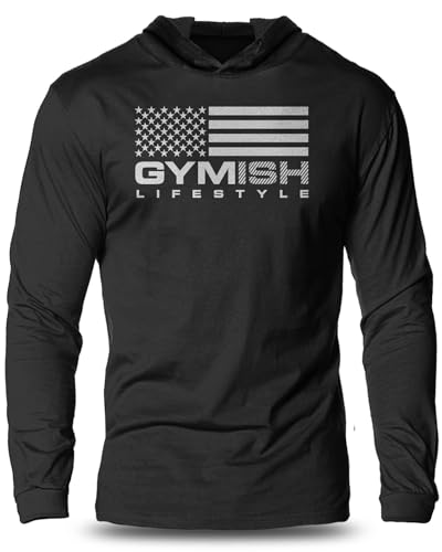 Gymish Lifestyle US Flag Men's Hooded Long Sleeves Lightweight Workout Hooded