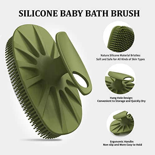 HieerBus Silicone Body Scrubber Flat Shower Brush Gentle Exfoliating and and Massage,Lathers Well and More Hygienic Than Traditional Loofah 1 Pack (Army Green) - Image 3