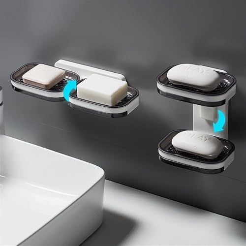 Image of Wall Mounted Double Layer Soap Dish Punch-Free Drawer Draining Holder Kitchen Sponge Storage Box Bathroom Organizer Rack Shelves (2, SOAP Holder 2 in 1)