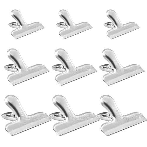 GNALIA 9 Pièces Pince Métallique Argenté, Acier inoxydable Pince à Dessin en Métal, Bureau Binder Clips, Pinces Papier a Accrocher, pour emballages alimentaires, Papier, Bureau, Cuisine