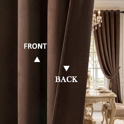 Timeper Dark Brown Velvet Blackout Curtains 84 Inches Long Grommet Top 2 Panels Set Thermal Insulated Privacy Window Drapes for Living Room, Playroom, Guestroom, W52 x L84 inches — view 3