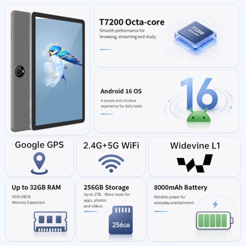 Image of Gemini AI Android 16 Tablet, 11 inch Tablet with 32GB+256GB+2TB Expand, Electronic Tablet PC with 8 Core, WiFi, 8000mAh, GPS FM Tablet PC, 32GB RAM 256GB ROM Octa Core, 8000mAh Battery