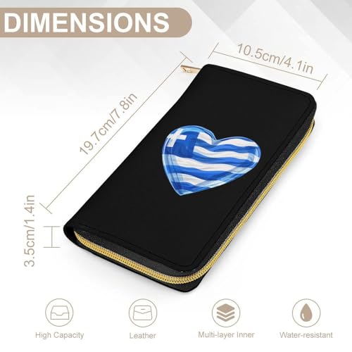 Greece Heart Art Flag Wristlet Wallets for Men Women Leather Purse Clutch Cute Card Holder2
