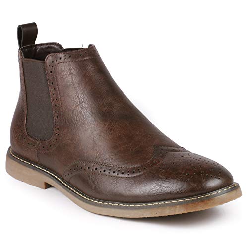 Metrocharm MC140 Men's Dress Wing Tip Casual Ankle Chelsea Boot (13, Brown)