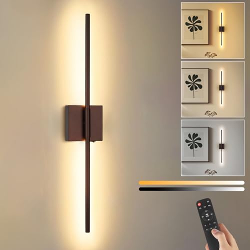 Image of Battery Operated Wall Sconce with Remote Control, Rechargeable & Dimmable Wireless, Easy Install Peel and Stick, Timer Function, Linear Wall Lights for Living Room, Bedroom, Hallway 28.3 inch (Orb)