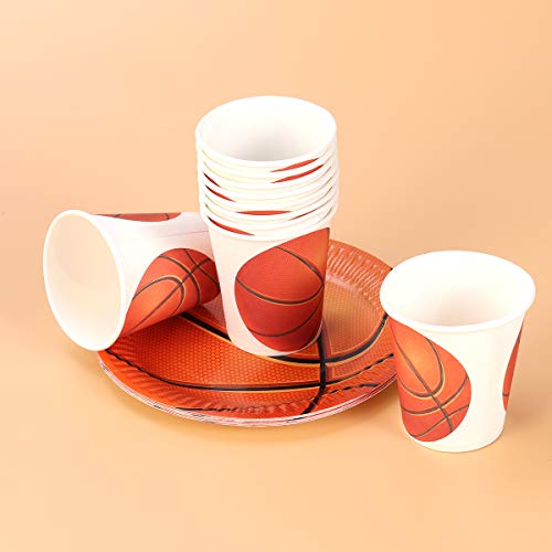 Foto von TENDYCOCO Einweg-Papier Geschirr Set 10 Stück Pappteller 10 Stück Pappbecher für Basketball Party Supplies