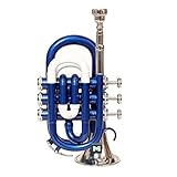 Pocket Trompete Bb Pitch inkl. Mundstück und Tragetasche (Blau Silber)