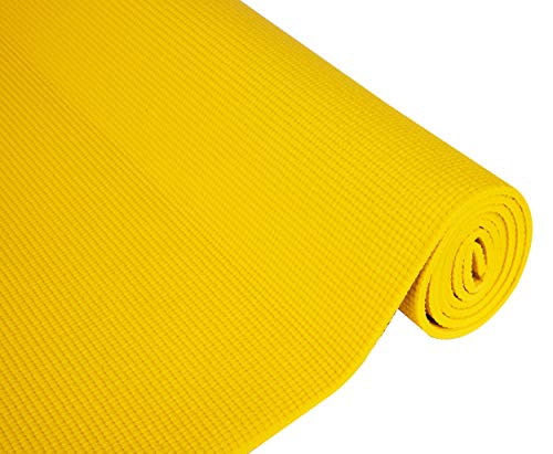 Mind Reader All Purpose Extra Thick Yoga Mat Fitness & Exercise Mats With Carrying Strap, High Density Anti-Tear, Yellow #TOP4