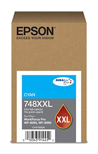 EPSON 748 DURABrite Pro Ink High Capacity Cyan Cartridge (T748XXL220) Works with WorkForce WF-6590, WF-8590, WF-6090, WF-8090