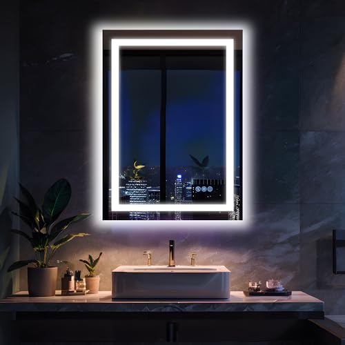 Antok 70x50cm LED Badezimmerspiegel mit Beleuchtung, dimmbarer beschlagfreier Smart-Spiegel mit 3 Farbtemperaturen, hohem CRI >90, Speicherfunktion, bruchsicherem Glas & ETL-Zertifizierung