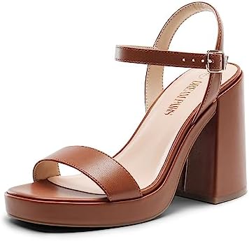 DREAM PAIRS Heels for Women Block Chunky Platform High Heels Open...