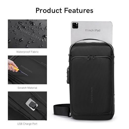 Kingsons Anti-theft Sling Backpack with Lock& Charger for Men - Thumbnail 6