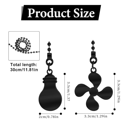 Image of 2Pack 12 Inch Pull Chains for Ceilings Fans and Lights Ceiling Fan Chain Extender Set Metal Ceiling Fan Pullchain Ornaments Extension Chains Fanpull Chain Extension with Fans and Bulb Ornament(Black)