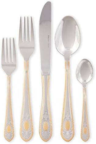 20 Pieces Cutlery Set - Service For 4-18/10 Stainless Steel Flatware - Textured Handles With Gold Trim Silverware By Joseph Sedgh Collection - Fine Dining With Tradition