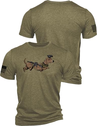 Nine Line Tactical Wiener Dog Dachshund T-Shirt, Funny Military Dog Graphic Tee, Patriotic Veteran-Owned Apparel, Made in USA (US, Alpha, Large, Regular, Regular, Olive Green)